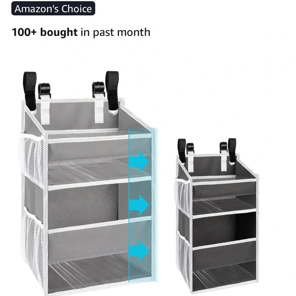 Large Gray Hanging Diaper Organizer with Hooks